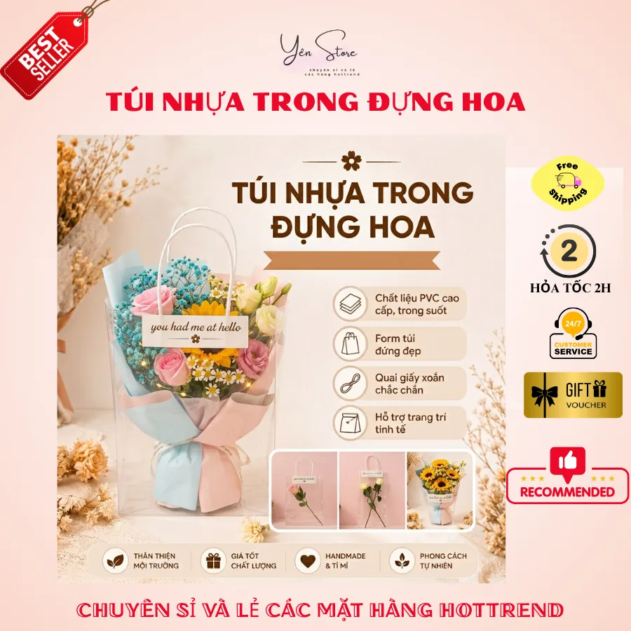 Túi Nhựa Trong Suốt Đựng Hoa, Đựng Bánh Kẹo, Gấu Bông, Quà Tặng Nhiều Kích Thước, Tiện Lợi